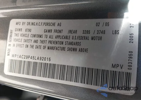 2005 Porsche Cayenne Turbo z USA, uszkodzony, nr VIN WP1AC29P45LA92015